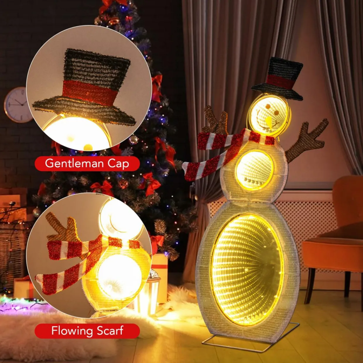 Tangkula Christmas Lighted Snowman, Indoor/Outdoor Christmas Decoration with 105 Built-in LED Lights