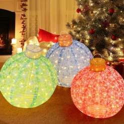 Tangkula Christmas Lighted Pop up Ornaments Set of 3, Outdoor Xmas Lighted Hanging Lanterns with Warm White LED Lights
