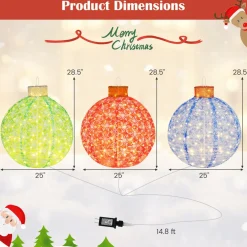 Tangkula Christmas Lighted Pop up Ornaments Set of 3, Outdoor Xmas Lighted Hanging Lanterns with Warm White LED Lights