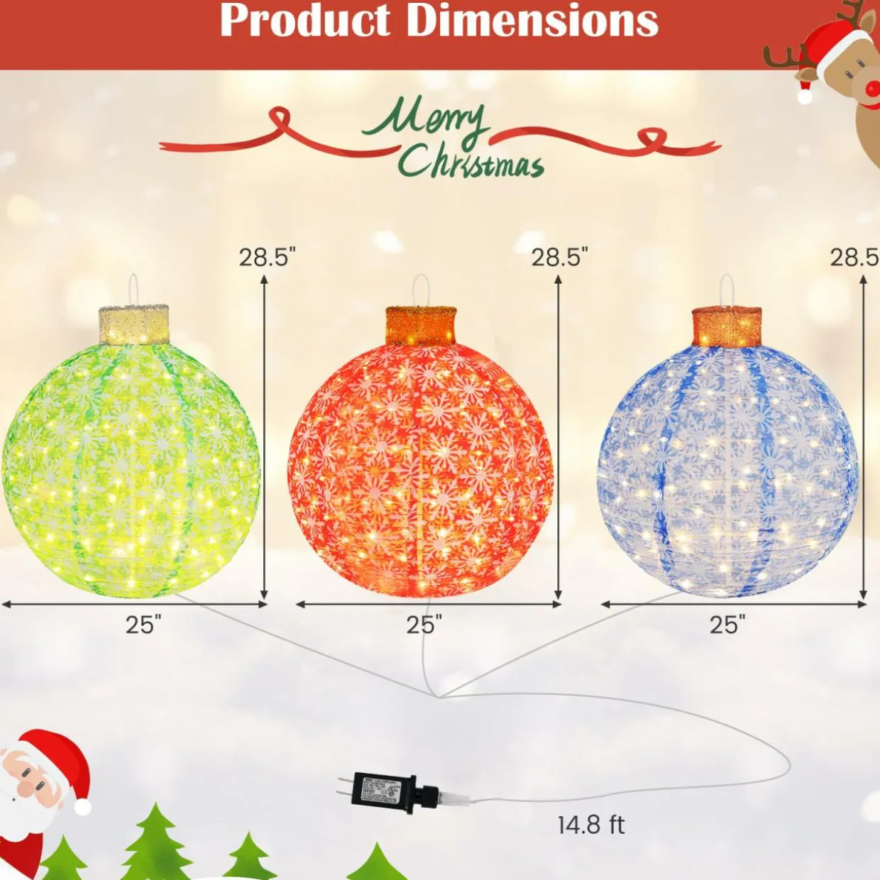 Tangkula Christmas Lighted Pop up Ornaments Set of 3, Outdoor Xmas Lighted Hanging Lanterns with Warm White LED Lights