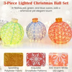 Tangkula Christmas Lighted Pop up Ornaments Set of 3, Outdoor Xmas Lighted Hanging Lanterns with Warm White LED Lights