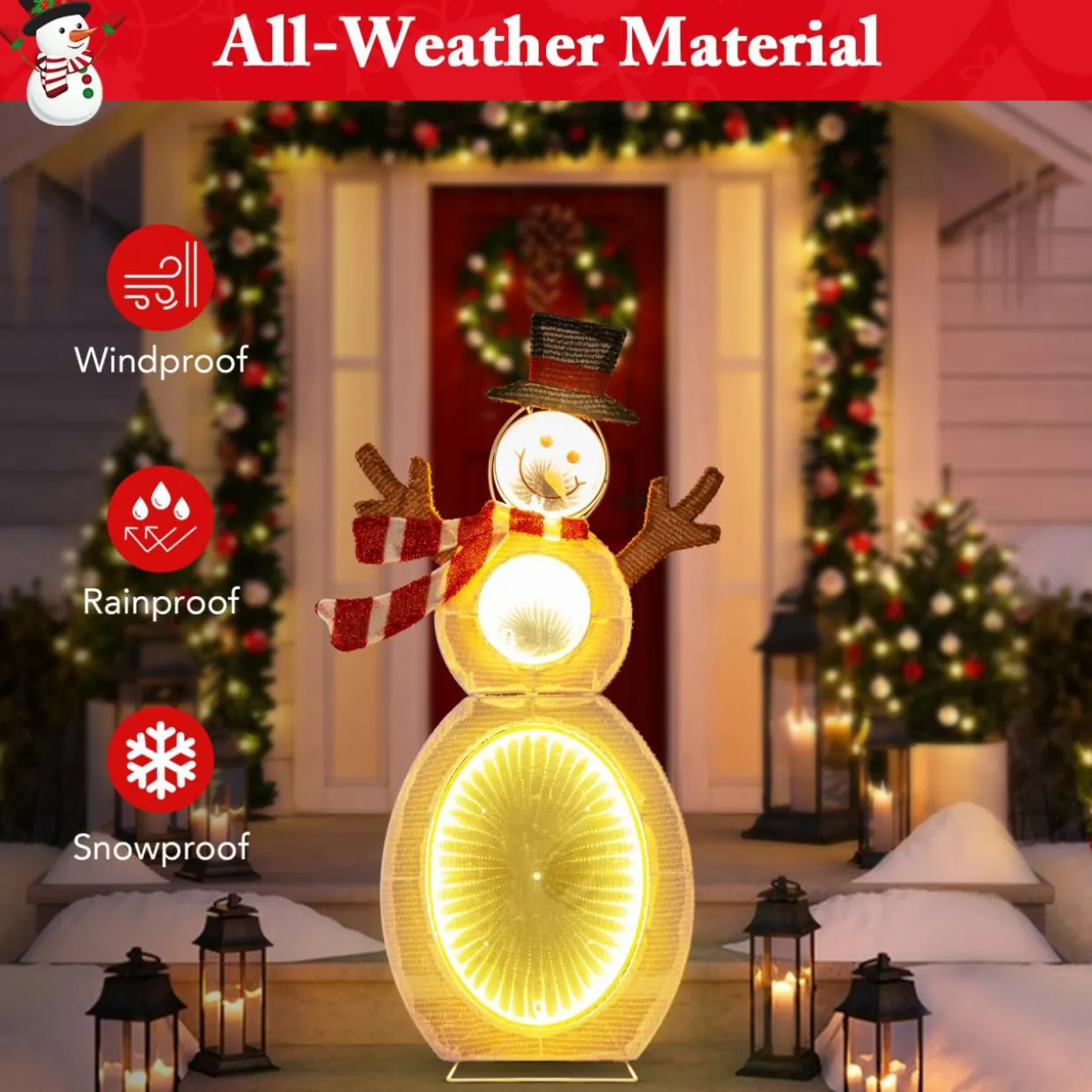 Tangkula Christmas Lighted Snowman, Indoor/Outdoor Christmas Decoration with 105 Built-in LED Lights