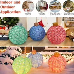 Tangkula Christmas Lighted Pop up Ornaments Set of 3, Outdoor Xmas Lighted Hanging Lanterns with Warm White LED Lights