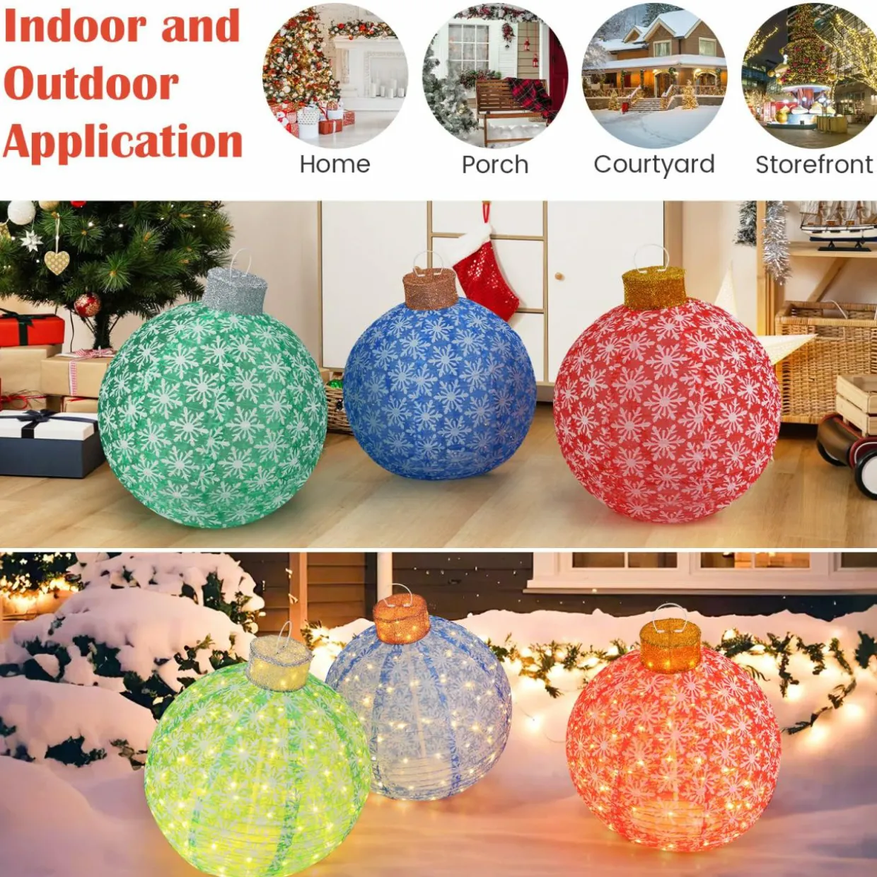 Tangkula Christmas Lighted Pop up Ornaments Set of 3, Outdoor Xmas Lighted Hanging Lanterns with Warm White LED Lights