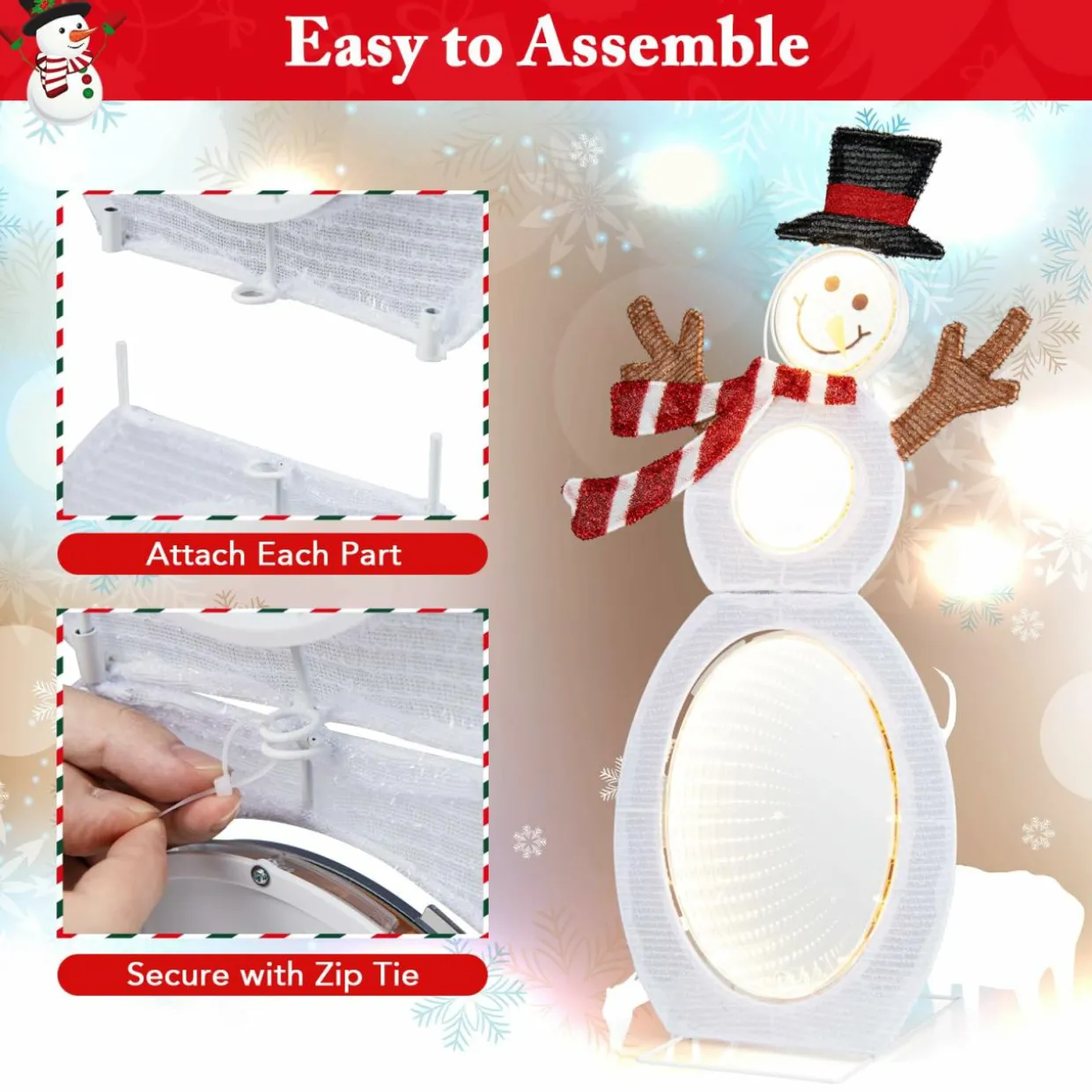 Tangkula Christmas Lighted Snowman, Indoor/Outdoor Christmas Decoration with 105 Built-in LED Lights