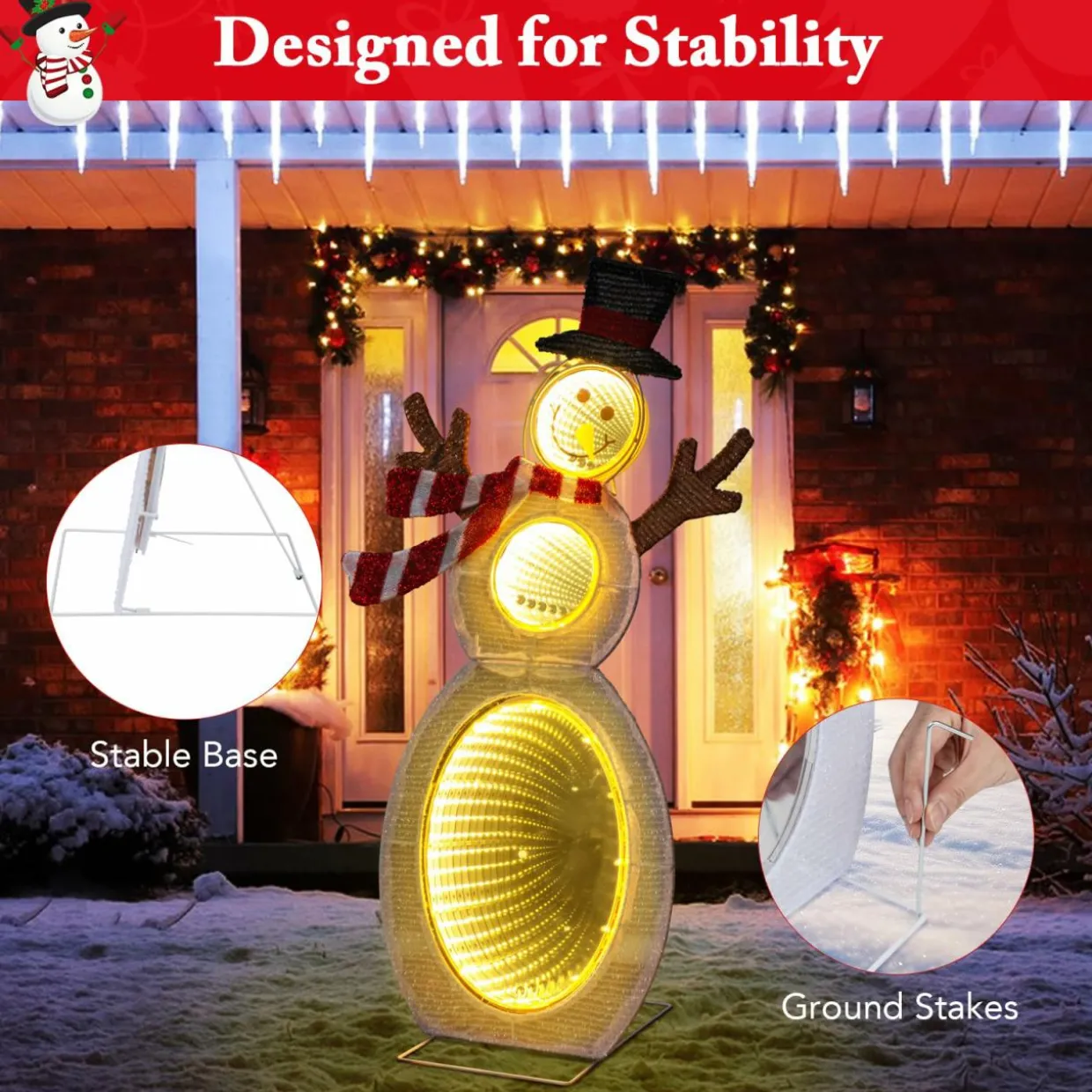 Tangkula Christmas Lighted Snowman, Indoor/Outdoor Christmas Decoration with 105 Built-in LED Lights
