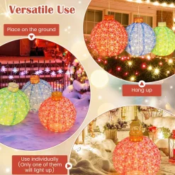 Tangkula Christmas Lighted Pop up Ornaments Set of 3, Outdoor Xmas Lighted Hanging Lanterns with Warm White LED Lights