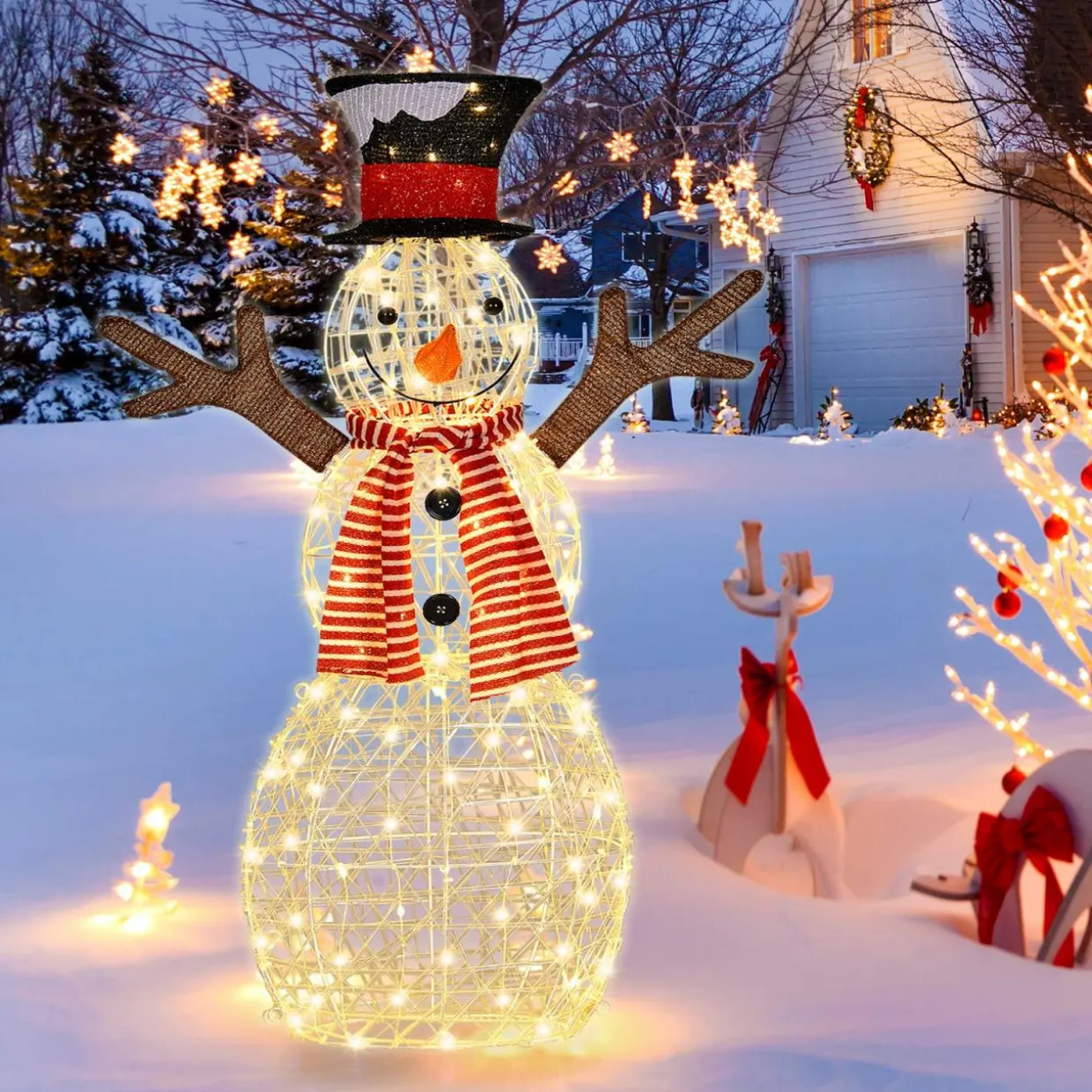 Tangkula Christmas Outdoor Lighted Snowman Yard Xmas Decorations and Zip Ties Indoor/Outdoor Holiday Decoration