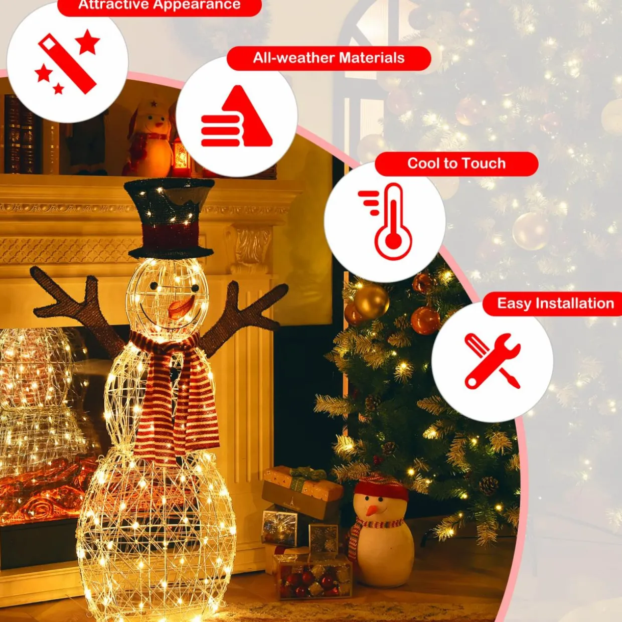 Tangkula Christmas Outdoor Lighted Snowman Yard Xmas Decorations and Zip Ties Indoor/Outdoor Holiday Decoration