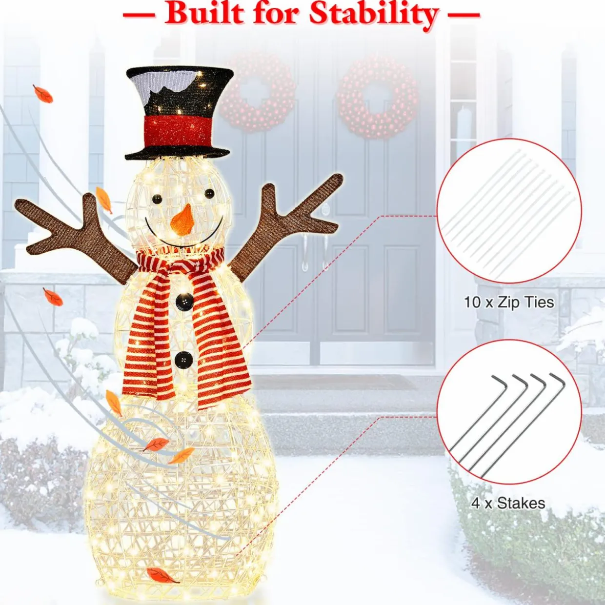 Tangkula Christmas Outdoor Lighted Snowman Yard Xmas Decorations and Zip Ties Indoor/Outdoor Holiday Decoration