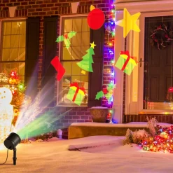 Tangkula Christmas Projector Light, Rotating LED Projection Lamp with 60-degree Adjustable Angle