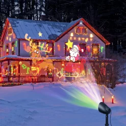 Tangkula Christmas Santa Claus on Sleigh Projector Light, Rotating LED Projection Lamp with 60-degree Adjustable Angle
