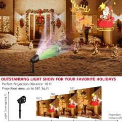 Tangkula Christmas Santa Claus on Sleigh Projector Light, Rotating LED Projection Lamp with 60-degree Adjustable Angle