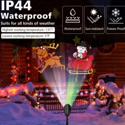 Tangkula Christmas Santa Claus on Sleigh Projector Light, Rotating LED Projection Lamp with 60-degree Adjustable Angle