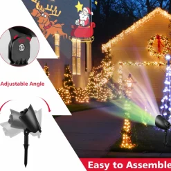 Tangkula Christmas Santa Claus on Sleigh Projector Light, Rotating LED Projection Lamp with 60-degree Adjustable Angle