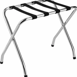 Tangkula Chrome Luggage Rack for Guest Room, No Assembly Required, Folding Metal Suitcase Stand with Nylon Belts