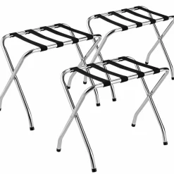 Tangkula Chrome Luggage Rack for Guest Room, No Assembly Required, Folding Metal Suitcase Stand with Nylon Belts