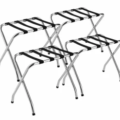 Tangkula Chrome Luggage Rack for Guest Room, No Assembly Required, Folding Metal Suitcase Stand with Nylon Belts