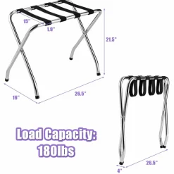 Tangkula Chrome Luggage Rack for Guest Room, No Assembly Required, Folding Metal Suitcase Stand with Nylon Belts