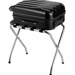 Tangkula Chrome Luggage Rack for Guest Room, No Assembly Required, Folding Metal Suitcase Stand with Nylon Belts