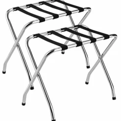 Tangkula Chrome Luggage Rack for Guest Room, No Assembly Required, Folding Metal Suitcase Stand with Nylon Belts