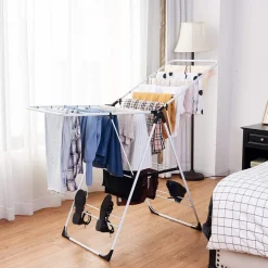 Tangkula Clothes Drying Rack, Collapsible Laundry Rack with Hanging Rods