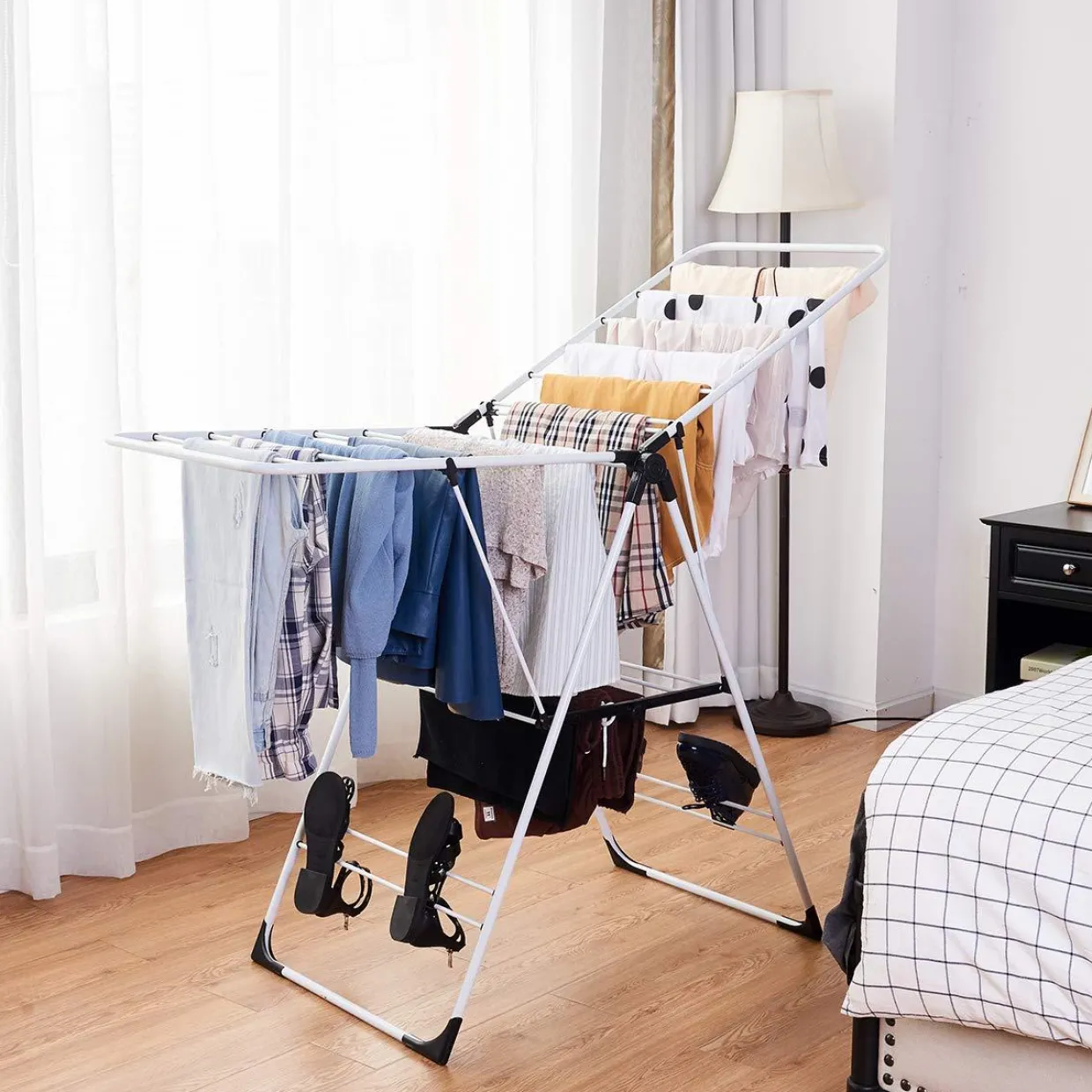 Tangkula Clothes Drying Rack, Collapsible Laundry Rack with Hanging Rods