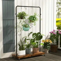 Tangkula Clothes Rack on Wheels, Industrial Pipe Style Rolling Garment Rack with Bottom Storage Shelf & 5 Hanging Hooks
