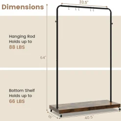 Tangkula Clothes Rack on Wheels, Industrial Pipe Style Rolling Garment Rack with Bottom Storage Shelf & 5 Hanging Hooks