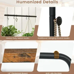 Tangkula Clothes Rack on Wheels, Industrial Pipe Style Rolling Garment Rack with Bottom Storage Shelf & 5 Hanging Hooks