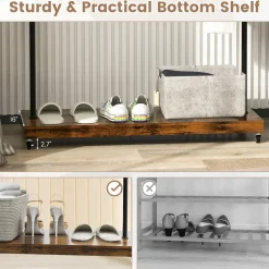 Tangkula Clothes Rack on Wheels, Industrial Pipe Style Rolling Garment Rack with Bottom Storage Shelf & 5 Hanging Hooks