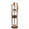 Tangkula Coat Rack Freestanding, Rotary Wooden Coat Tree with 3 Display Storage Shelves & 9 Hooks for Coats