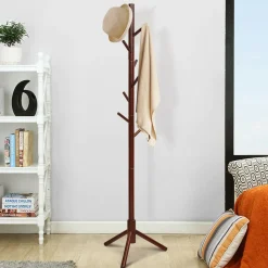 Tangkula Coat Rack Freestanding, Rubber Wood Coat Stand with 8 Hooks