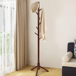 Tangkula Coat Rack Freestanding, Rubber Wood Coat Stand with 8 Hooks