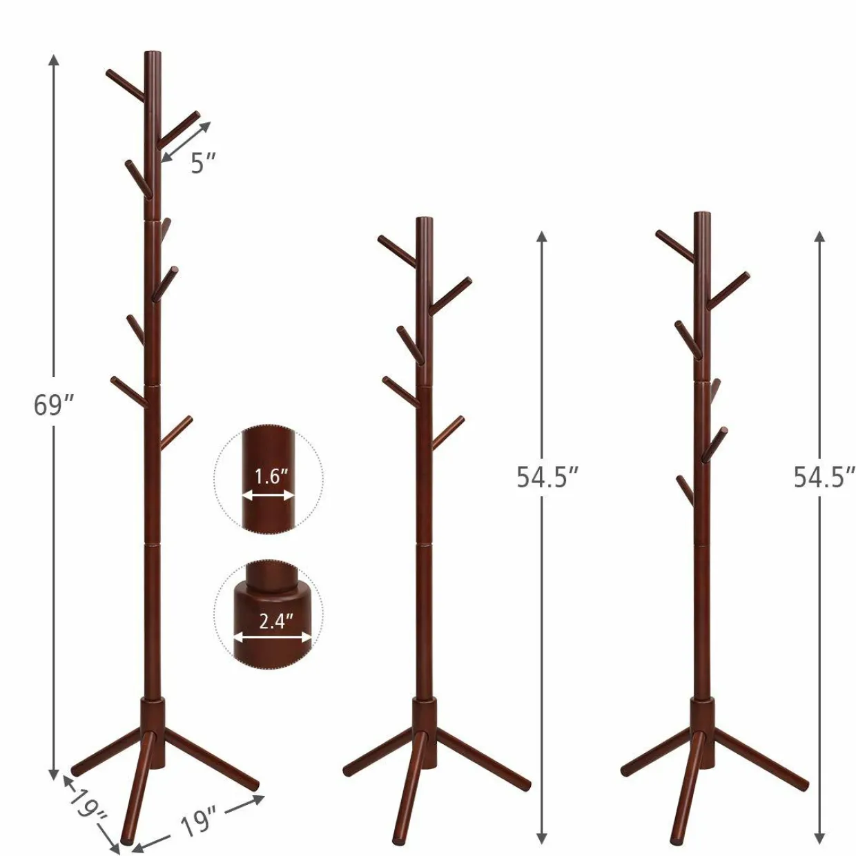Tangkula Coat Rack Freestanding, Rubber Wood Coat Stand with 8 Hooks
