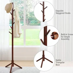 Tangkula Coat Rack Freestanding, Rubber Wood Coat Stand with 8 Hooks