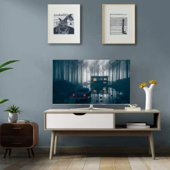Tangkula Coffee Table, Mid-Century Modern Cocktail Table with Drawer & Open Storage Shelf & Solid Wood Legs