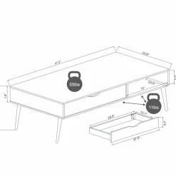 Tangkula Coffee Table, Mid-Century Modern Cocktail Table with Drawer & Open Storage Shelf & Solid Wood Legs