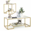 Tangkula Coffee Table Set of 2, Living Room Accent Table Set Includes Modern Deluxe Center Table & Square End Table