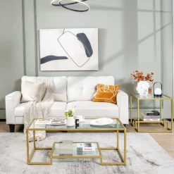 Tangkula Coffee Table Set of 2, Living Room Accent Table Set Includes Modern Deluxe Center Table & Square End Table