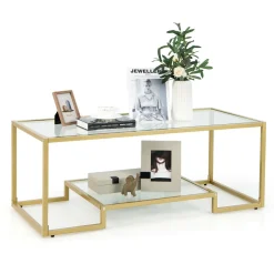 Tangkula Coffee Table Set of 2, Living Room Accent Table Set Includes Modern Deluxe Center Table & Square End Table