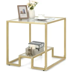 Tangkula Coffee Table Set of 2, Living Room Accent Table Set Includes Modern Deluxe Center Table & Square End Table