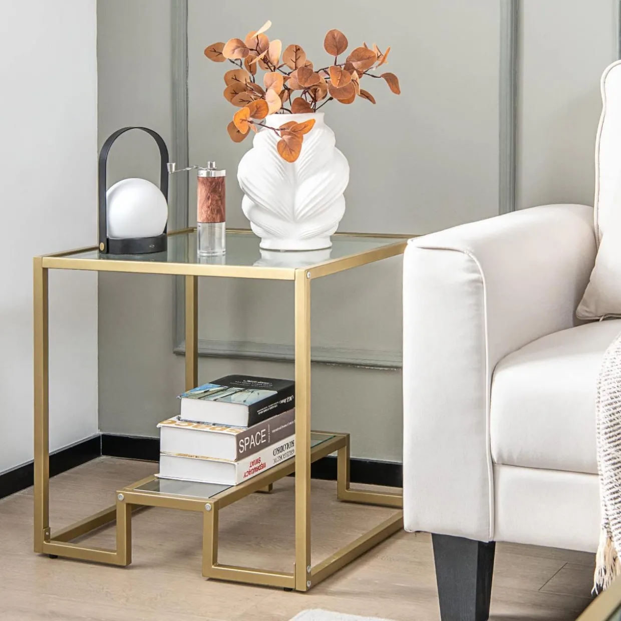 Tangkula Coffee Table Set of 2, Living Room Accent Table Set Includes Modern Deluxe Center Table & Square End Table
