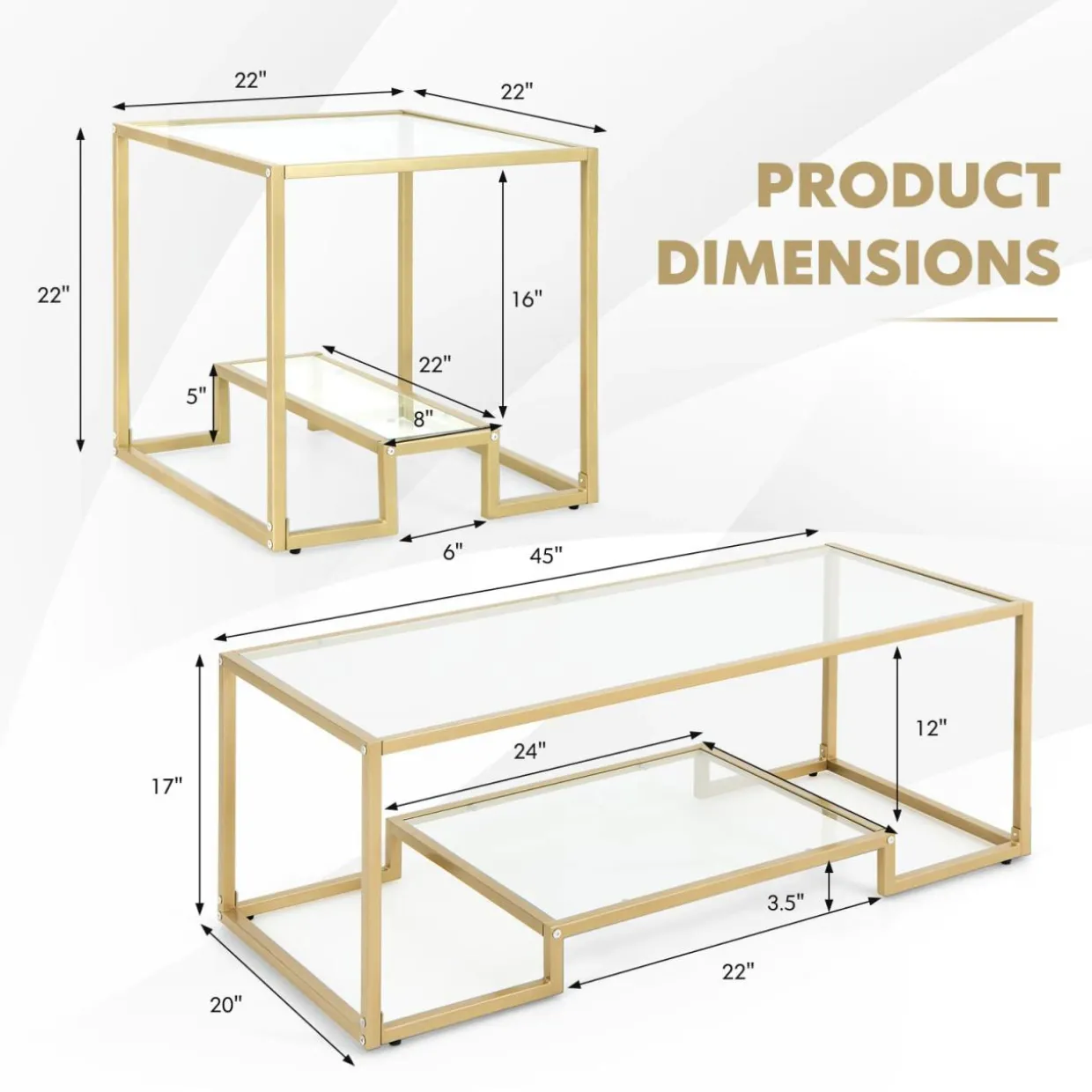 Tangkula Coffee Table Set of 2, Living Room Accent Table Set Includes Modern Deluxe Center Table & Square End Table
