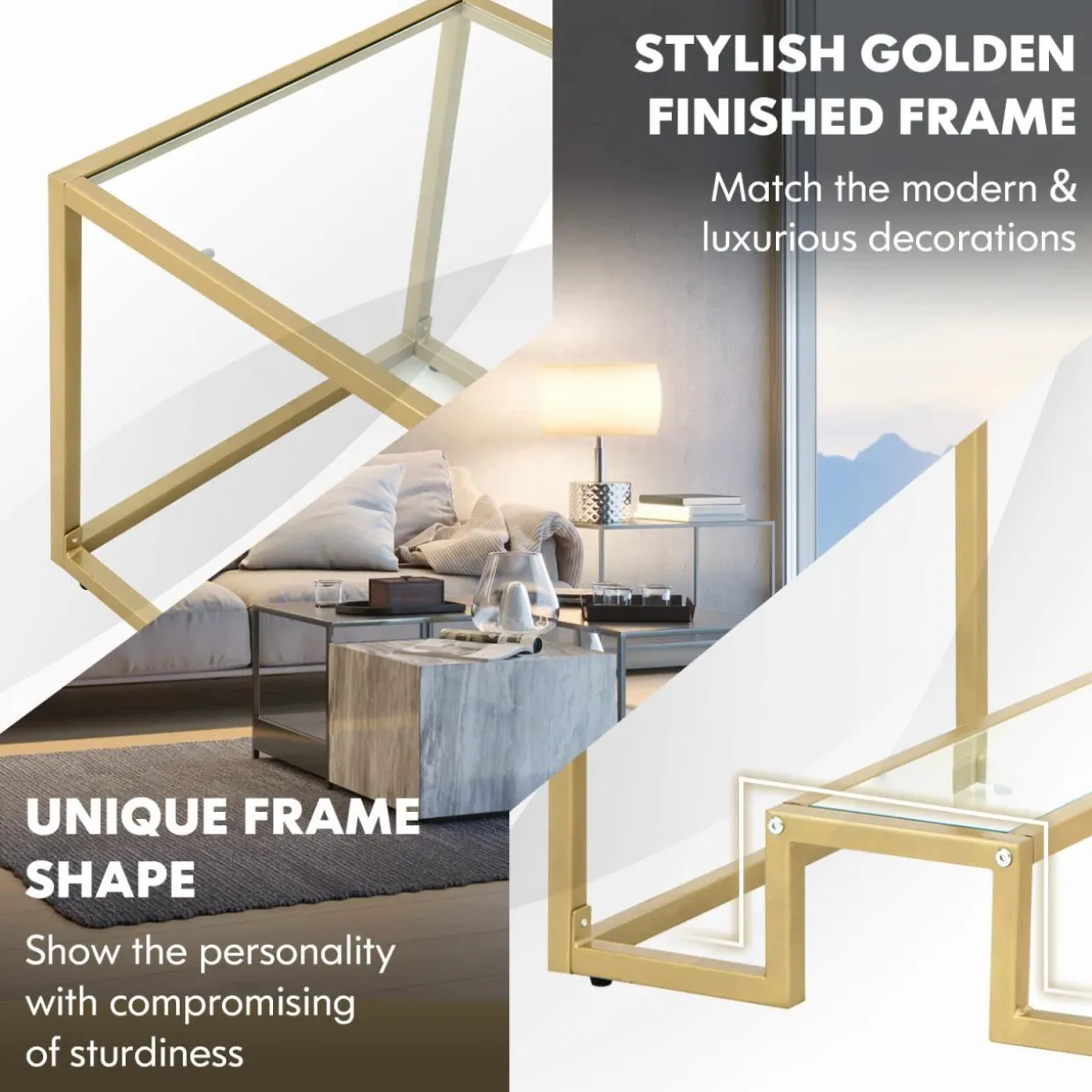Tangkula Coffee Table Set of 2, Living Room Accent Table Set Includes Modern Deluxe Center Table & Square End Table