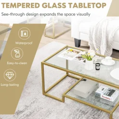 Tangkula Coffee Table Set of 2, Living Room Accent Table Set Includes Modern Deluxe Center Table & Square End Table
