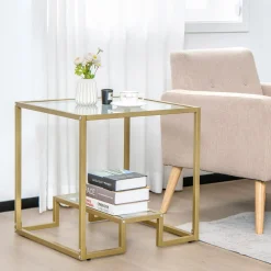 Tangkula Coffee Table Set of 2, Living Room Accent Table Set Includes Modern Deluxe Center Table & Square End Table