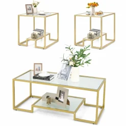 Tangkula Coffee Table Set of 2, Living Room Accent Table Set Includes Modern Deluxe Center Table & Square End Table