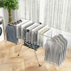 Tangkula Collapsible Clothes Drying Rack, 2-Level Folding Aluminum Drying Rack