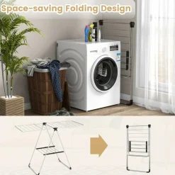Tangkula Collapsible Clothes Drying Rack, 2-Level Folding Aluminum Drying Rack